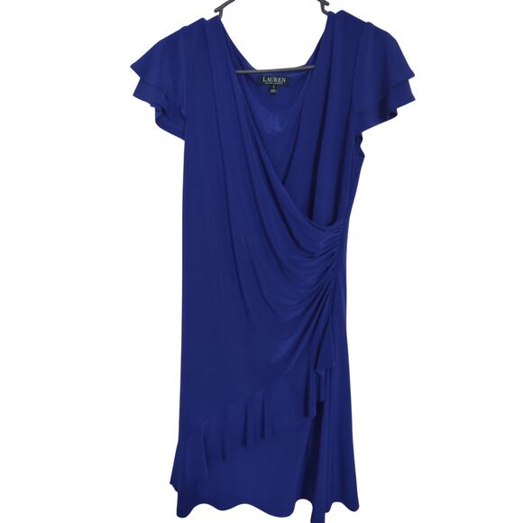 Lauren Ralph Lauren Dresses & Skirts - Lauren Ralph Lauren Royal Blue Faux Wrap Ruffle Dress 8 Classic Career